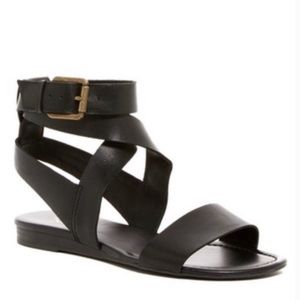 Franco Sarto Giovanna Black Genuine Leather Buckle Wrap Strappy Sandals